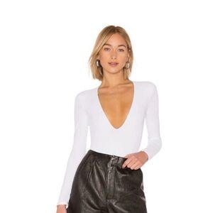 ALIX NYC White Deep V-Neck Bodysuit